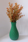 Elegant Green Textured Plastic Vase with Artificial Eucalyptus Plant – Modern Home Décor