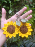Handmade Crochet Sunflower Keychain – Floral Bag Charm (2 keychains)