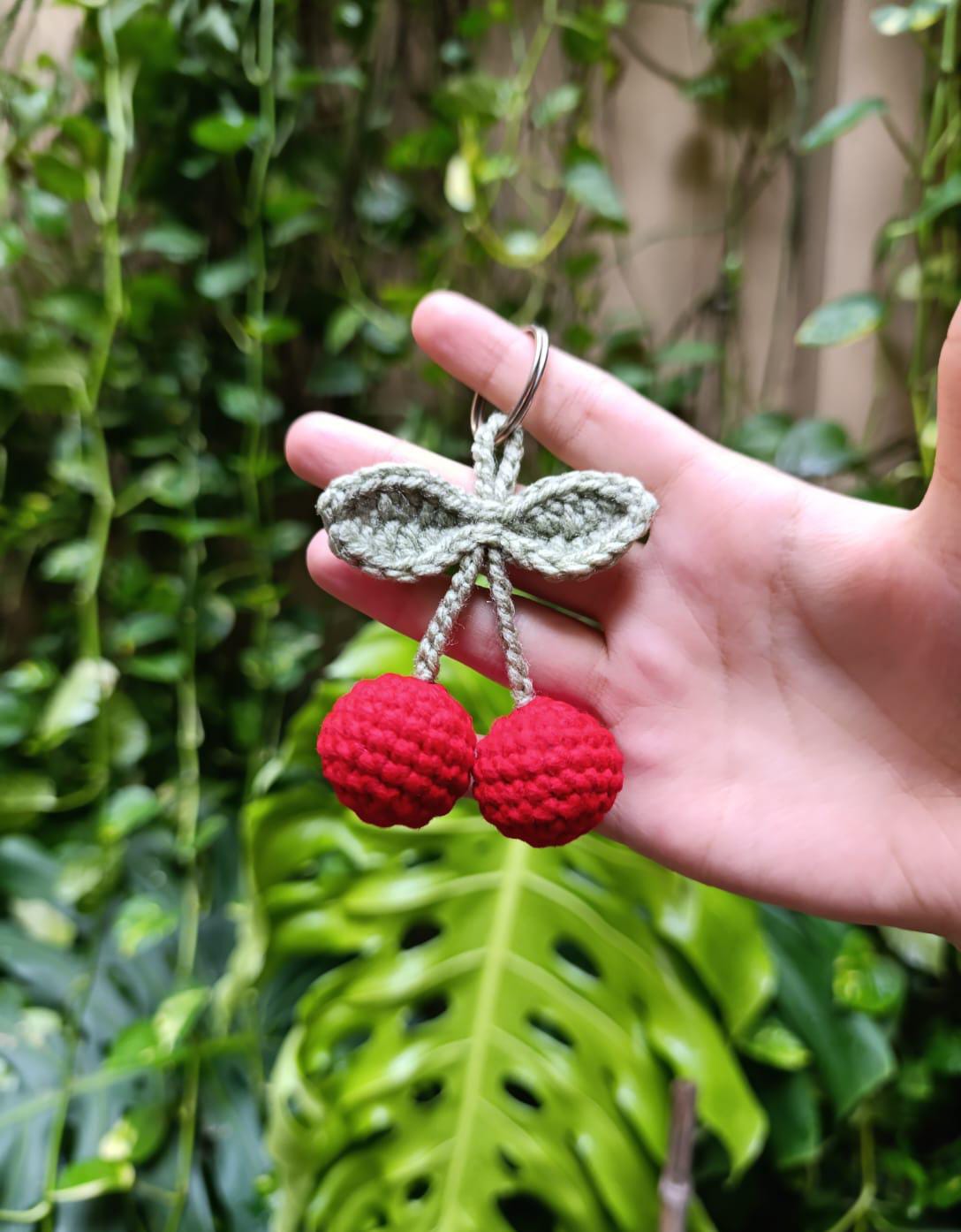 Handmade Crochet Cherry Keychains – Cute Fruit Bag Charm (2 keychains)