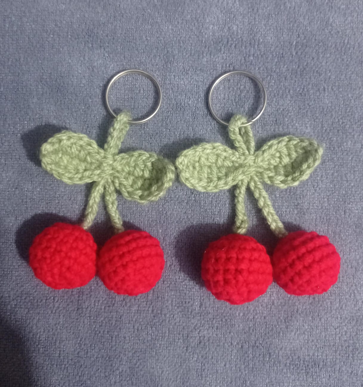 Handmade Crochet Cherry Keychains – Cute Fruit Bag Charm (2 keychains)