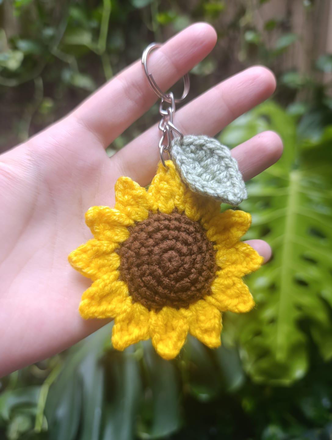 Handmade Crochet Sunflower Keychain – Floral Bag Charm (2 keychains)