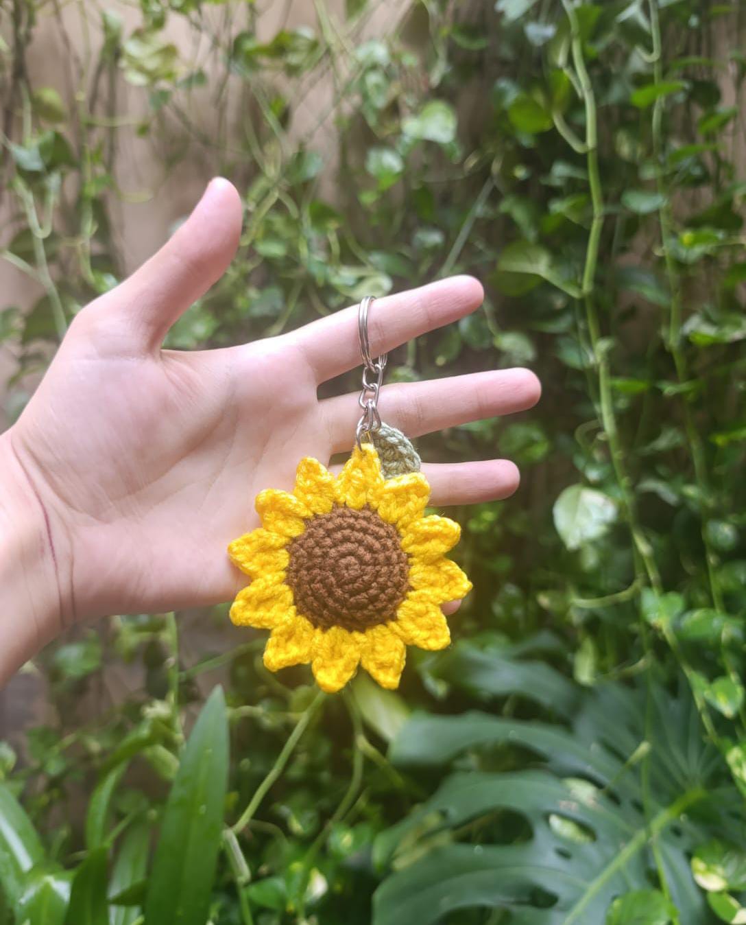 Handmade Crochet Sunflower Keychain – Floral Bag Charm (2 keychains)
