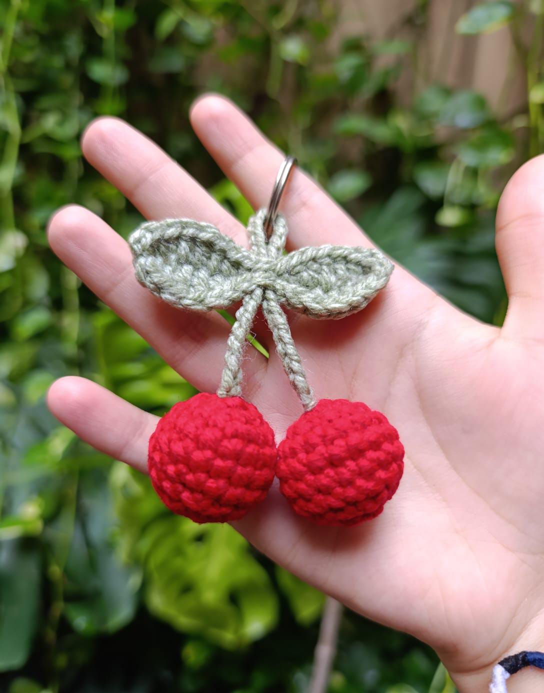 Handmade Crochet Cherry Keychains – Cute Fruit Bag Charm (2 keychains)