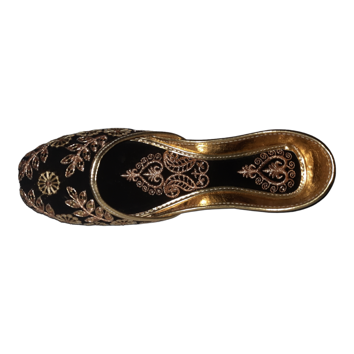 Black & Golden Embroidered Khussa – Elegant Traditional Punjabi Jutti