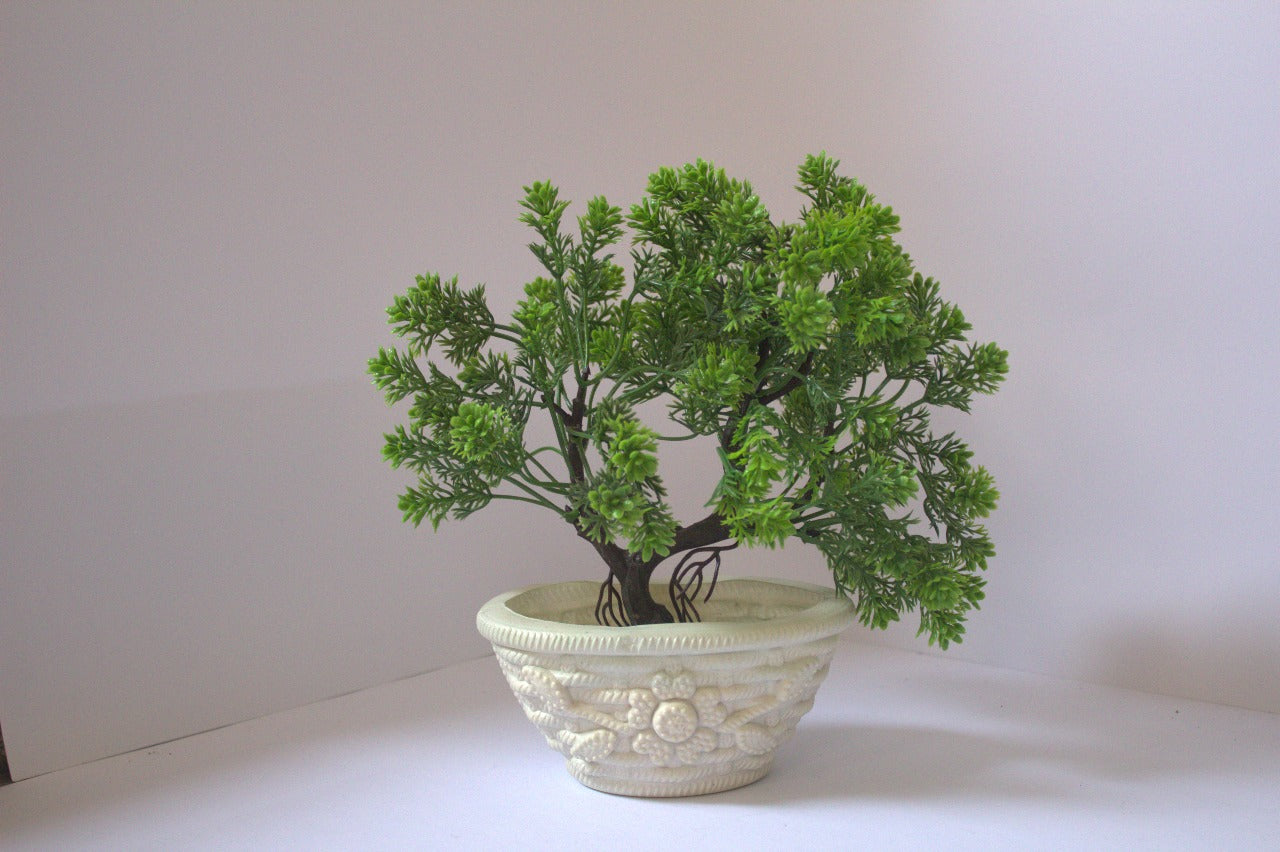 Elegant Green Bonsai Artificial Plant in White Pot