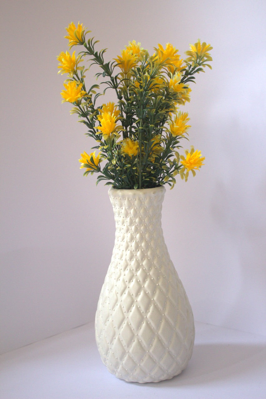 Ivory Luxe Floral Vase with yellow artificial flowers