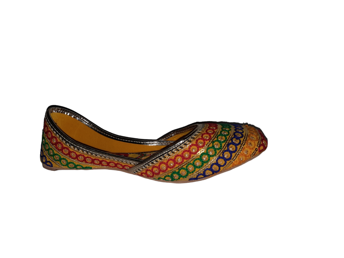 Yellow Multicolor Embroidered Khussa – Traditional Punjabi Jutti